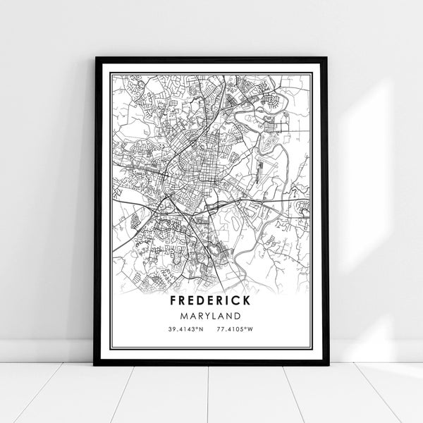 Frederick map print poster canvas | Maryland map print poster canvas | Frederick city map print poster canvas