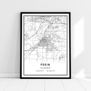 Carte de Pékin imprimer poster canvas | Carte de l’Illinois imprimer une toile d’affiche | Carte de la ville de Pékin imprimer poster canvas