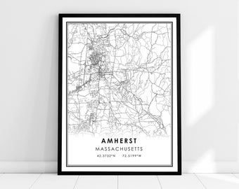 Amherst map print poster canvas | Massachusetts map print poster canvas| Amherst city map print poster canvas