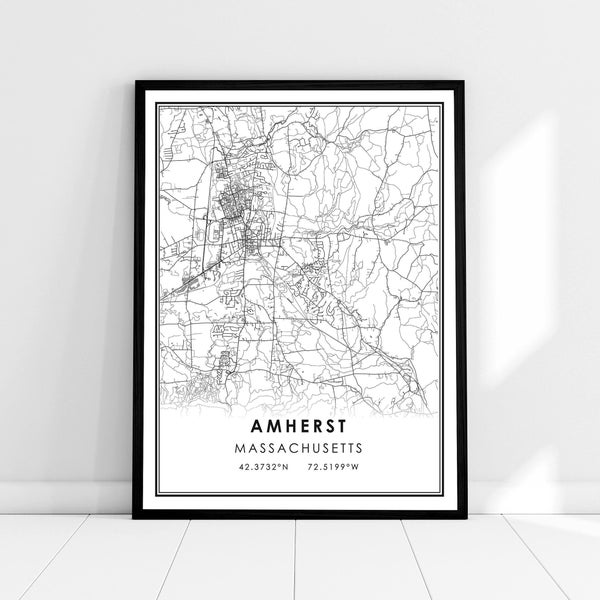 Amherst map print poster canvas | Massachusetts map print poster canvas| Amherst city map print poster canvas
