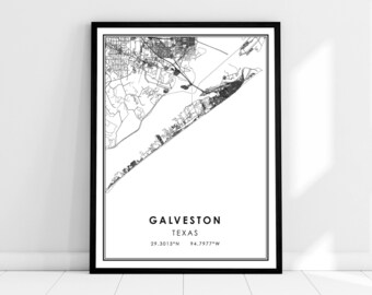 Galveston map print poster canvas | Texas map print poster canvas | Galveston city map print poster canvas
