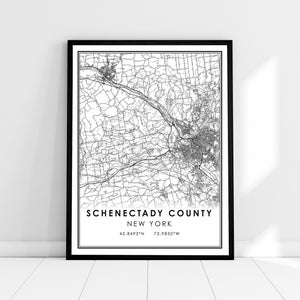 Carte du comté de Schenectady imprimer l’affiche sur toile | | d’impression d’affiche de carte de New York Carte de la ville du comté de Schenectady imprimer l’affiche canvas