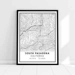 South Pasadena map print poster canvas | California map print poster canvas | South Pasadena map print poster canvas