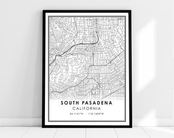 South Pasadena map print poster canvas | California map print poster canvas | South Pasadena map print poster canvas