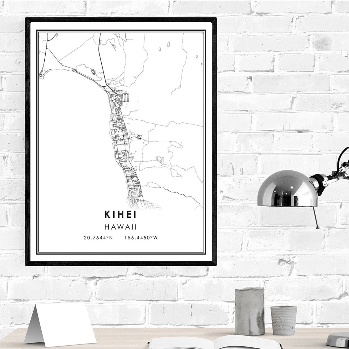 Kihei map print poster canvas Kihei Hawaii Street map Etsy