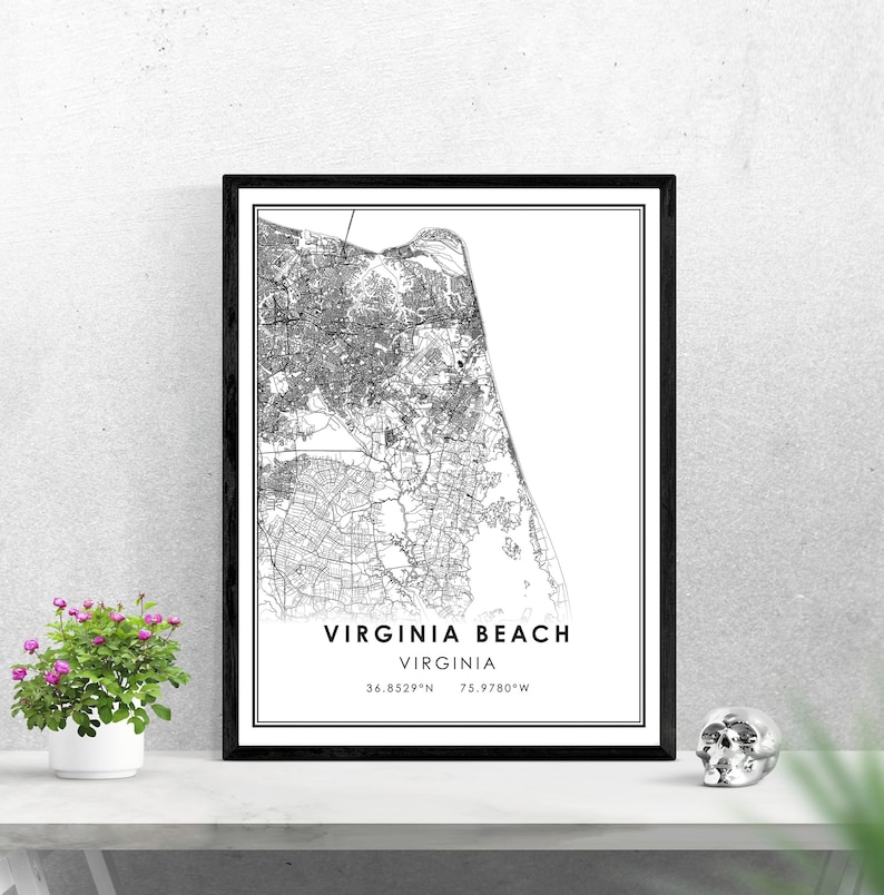 Virginia Beach map print poster canvas Virginia Street map | Etsy