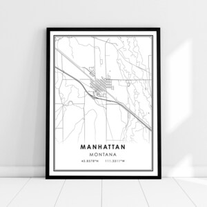 Carte de Manhattan imprimer poster canvas | Montana carte imprimer poster toile | Carte de la ville de Manhattan imprimer poster canvas