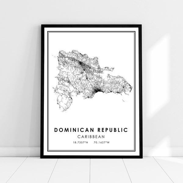 Dominican Republic map print poster canvas | Careebean map print poster canvas | Dominican Republic road map print poster canvas