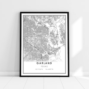 Garland map print poster canvas | Texas map print poster canvas | Garland city map print poster canvas