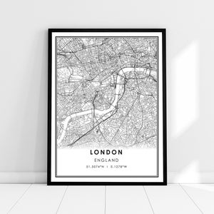 Carte de Londres imprimer poster canvas | Carte de l’Angleterre imprimer poster canvas | Carte de la ville de Londres imprimer poster canvas