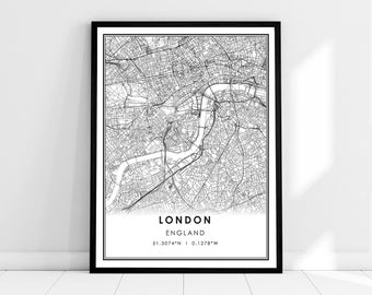 London map print poster canvas | England map print poster canvas | London city map print poster canvas