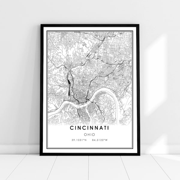 Cincinnati map print poster canvas | Ohio map print poster canvas | Cincinnati city map print poster canvas