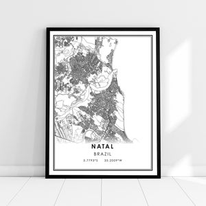 Lienzo de póster de impresión de mapa de Natal / Lienzo de póster de impresión de mapa de Brasil / Lienzo de póster de impresión de mapa de ciudad de Natal