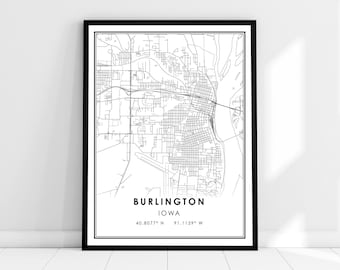 Burlington map print poster canvas | Iowa map print poster canvas | Burlington city map print poster canvas