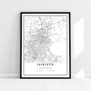 Lafayette map print poster canvas | Louisiana map print poster canvas | Lafayette city map print poster canvas