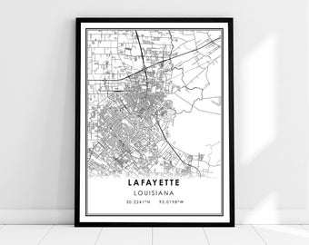 Lafayette map print poster canvas | Louisiana map print poster canvas | Lafayette city map print poster canvas