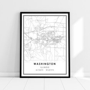 | d’affiche imprimée sur la carte de Washington Carte de l’Illinois imprimer une toile d’affiche | Carte de la ville de Washington imprimer la toile de l’affiche