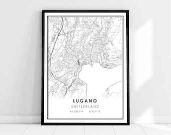 Lugano map print poster canvas | Switzerland map print poster canvas | Lugano city map print poster canvas