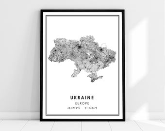 Mapa de ucrania imprimir lienzo de póster / Ucrania Mapa de carretera del país imprimir lienzo de póster