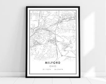 Milford map print poster canvas | Ohio Milford map print poster canvas | Milford city map print poster canvas