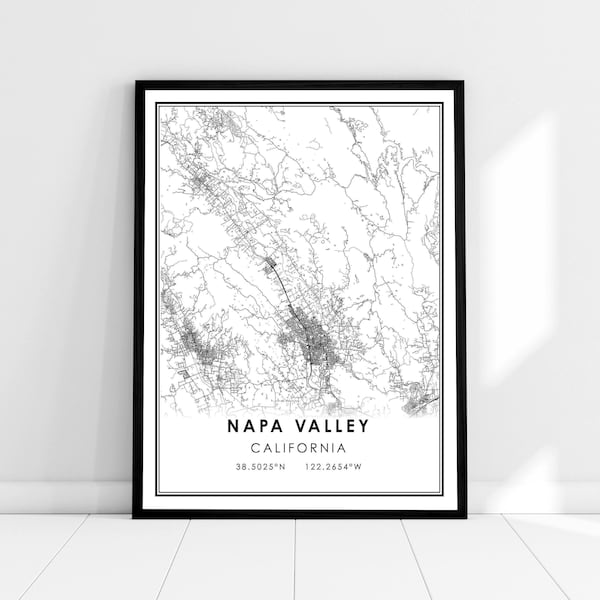 Napa Valley map print poster canvas | California map print poster canvas | Napa Valley city map print poster canvas