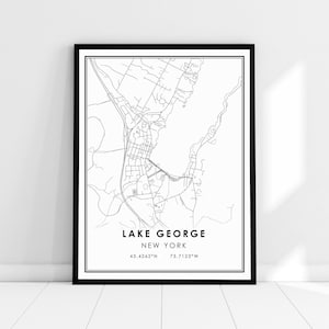 Lake George New York map print poster canvas | New York map print poster canvas | Lake George New York city map print poster canvas