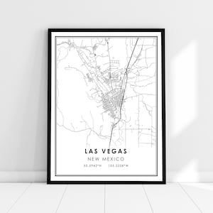 Las Vegas carte imprimer poster canvas | Carte du Nouveau-Mexique imprimer poster canvas | Carte de la ville de Las Vegas imprimer poster canvas