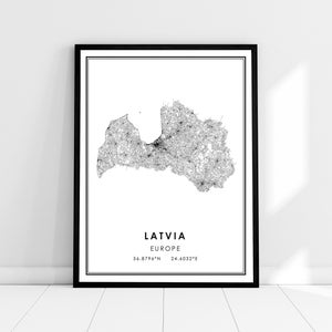 Carte du pays de Lettonie imprimer l’affiche sur toile | Lettonie Feuille de route du pays imprimer poster canvas