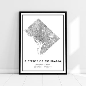 Carte du District de Columbia Washington imprimer poster canvas | Carte routière du District de Columbia Washington imprimer une toile d’affiche