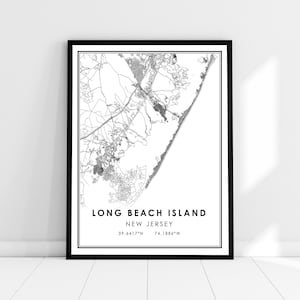 Carte de Long Beach Island imprimer poster canvas | Carte du New Jersey imprimer poster canvas | Plan de la ville de Long Beach Island imprimer poster canvas