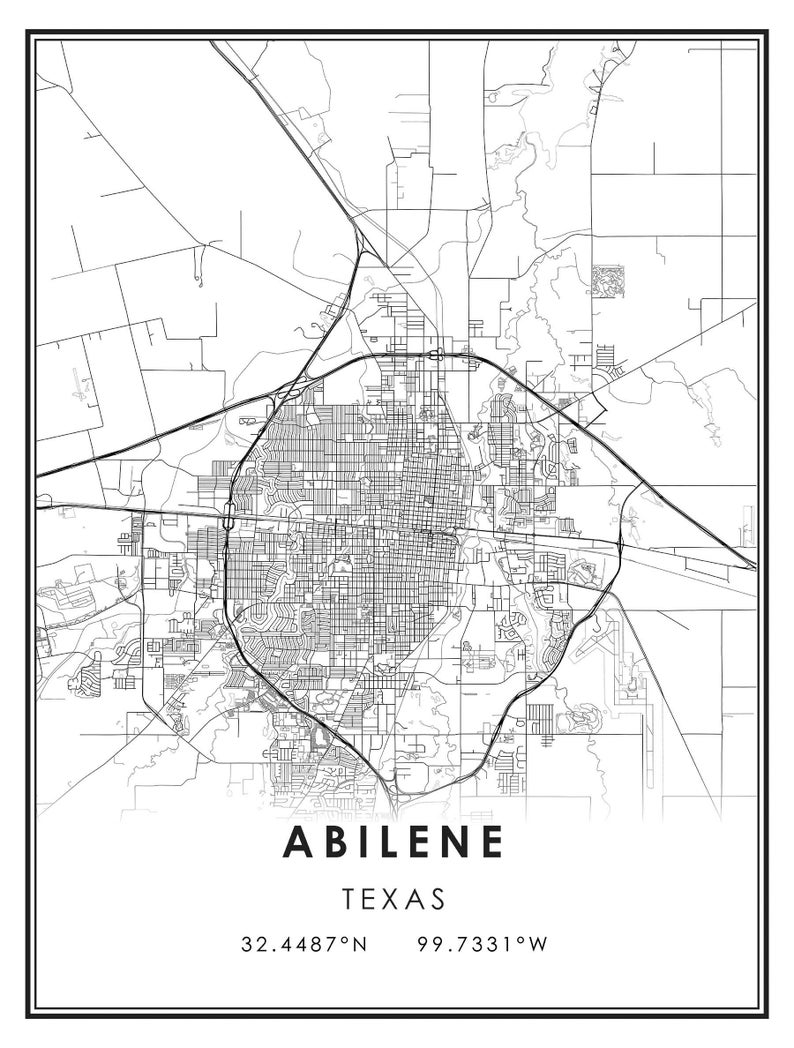 Abilene map print poster canvas Abilene Texas US city map | Etsy