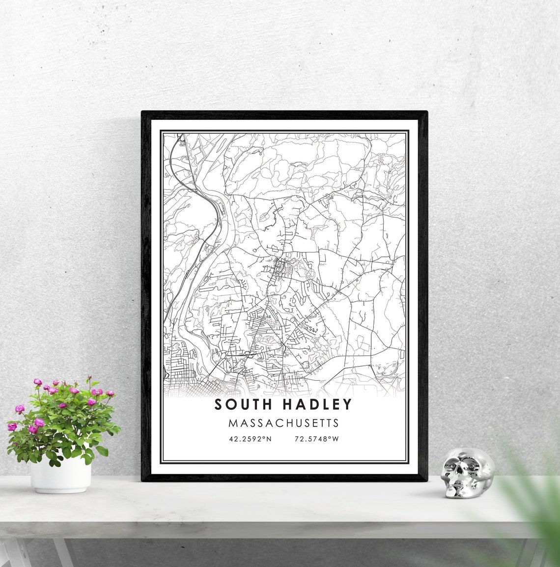 South Hadley map print poster canvas Massachusetts map print Etsy