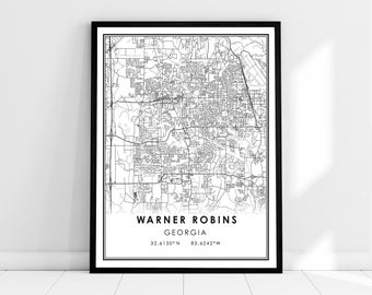 Warner Robins map print poster canvas | Georgia map print poster canvas | Warner Robins city map print poster canvas