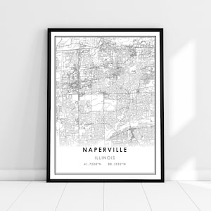 Naperville carte imprimer poster toile | Carte de l’Illinois imprimer une toile d’affiche | Naperville carte de la ville imprimer poster canvas