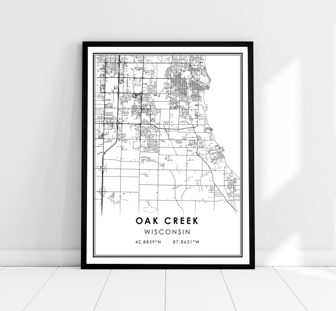 Oak Creek Wisconsin Map Print Poster Canvas Wisconsin Oak Creek Map