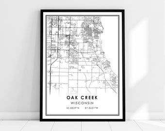 Oak Creek Wisconsin map print poster canvas | Wisconsin Oak Creek map print poster canvas | Oak Creek Wisconsin city map print poster canvas