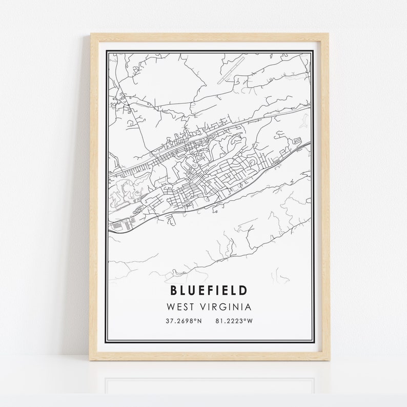Bluefield Map Print Poster Canvas | Bluefield West Virginia Map Print ...