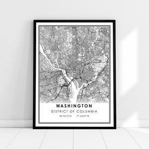 | d’affiche imprimée sur la carte de Washington Carte de la ville de Washington DC imprimer poster canvas | Toile d’affiche imprimée du District de Columbia