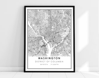 Washington map print poster canvas | Washington dc city map print poster canvas | District of Columbia print poster canvas