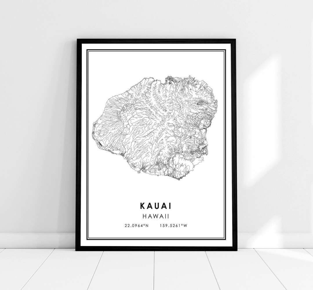 Kauai Map Print Poster Canvas Hawaii Map Print Poster Canvas
