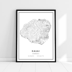 Kauai map print poster canvas | Hawaii map print poster canvas | Kauai city map print poster canvas