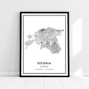 Estonie carte du pays imprimer poster toile | Estonie Plan de la ville imprimer l’affiche canvas