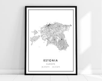 Estonia country map print poster canvas | Estonia Country city map print poster canvas