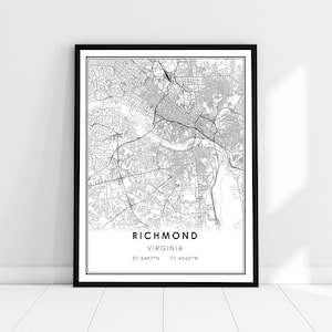 Richmond map print poster canvas | Virginia map print poster canvas | Richmond map print poster canvas
