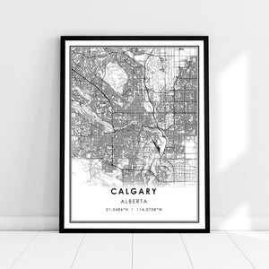 Carte de Calgary imprimer affiche toile | Carte de l’Alberta imprimer la toile d’affiche | Carte de la ville de Calgary imprimer poster canvas