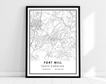 Fort Mill map print poster canvas | South Carolina map print poster canvas | Fort Mill city map print poster canvas