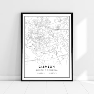 Clemson map print poster canvas | South Carolina map print poster canvas | Clemson city map print poster canvas
