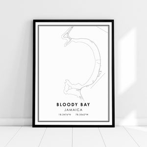 Bloody Bay Jamaica map print poster canvas | Jamaica Bloody Bay  map print poster canvas | Bloody Bay Jamaica city map print poster canvas
