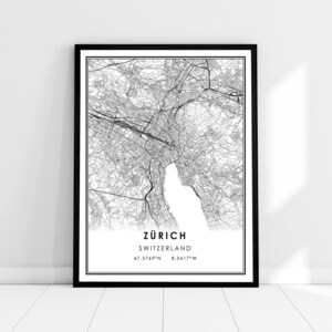 Zurich map print poster canvas | Switzerland map print poster canvas | Zurich city map print poster canvas