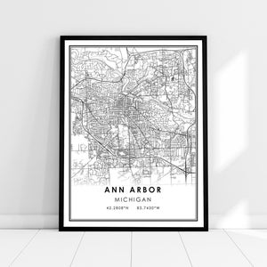 Ann Arbor map print poster canvas | Michigan map print poster canvas | Ann Arbor city map print poster canvas